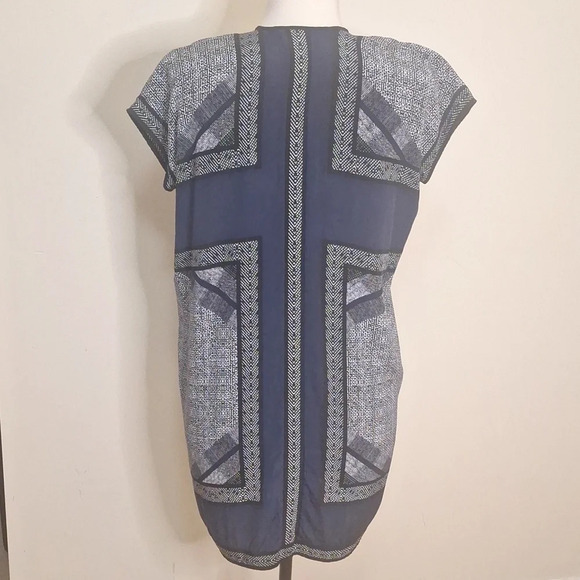 Vince silk geometric pattern scarf tunic dress SZ XS - Picture 9 of 11